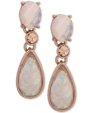 Anne Klein Rose Gold-tone Pink Stone Drop Earrings, Created For Macy's
