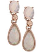 Anne Klein Rose Gold-tone Pink Stone Drop Earrings, Created For Macy's