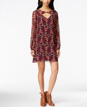 Bcbgeneration Long-sleeve Printed Keyhole Shift Dress