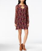 Bcbgeneration Long-sleeve Printed Keyhole Shift Dress