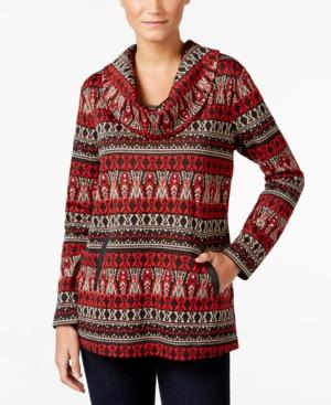 Style & Co Jacquard Cowl-neck Top, Only At Macy's