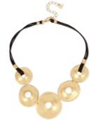 Robert Lee Morris Soho Gold-tone Disc & Leather Statement Necklace, 18 + 3 Extender