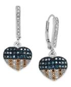 Sterling Silver Earrings, Red Diamond And Diamond Accent Flag Heart Earrings (1/3 Ct. T.w.)