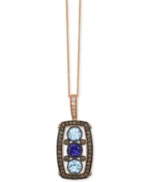 Le Vian Chocolate Deco Estate Aquamarine (7/8 Ct. T.w.), Tanzanite (1/2 Ct. T.w.) And Diamond (5/8 Ct. T.w.) Pendant Necklace In 14k Rose Gold