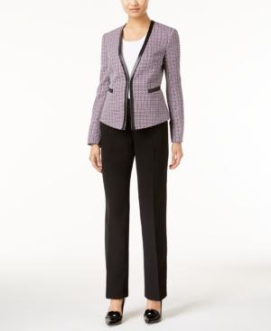 Tahari Asl Faux-leather-trim Tweed Pantsuit