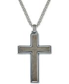 Esquire Men's Jewelry Meteorite Cross Pendant Necklace In Sterling Silver, Created For Macy's