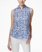 Charter Club Sleeveless Button-down Shirt, Floral Print
