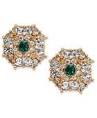 Charter Club Gold-tone Crystal & Green Stone Button Earrings, Created For Macy's