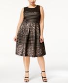 Sangria Plus Size Illusion Sequined Striped Fit & Flare Dress