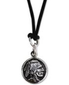 King Baby Men's Chief Disc Black Cord 24 Pendant Necklace In Sterling Silver