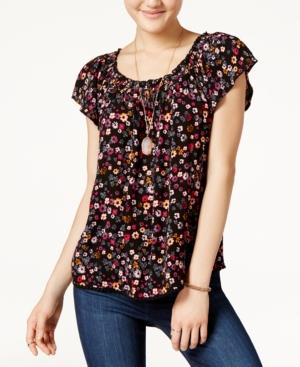 Self Esteem Juniors' Printed Necklace Peasant Top