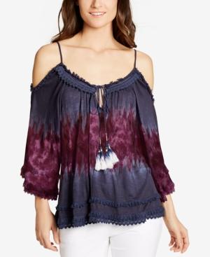 William Rast Tie-dyed Cold-shoulder Peasant Blouse