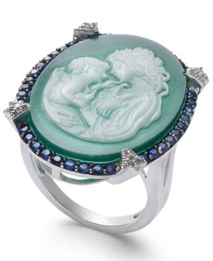 Green Agate, Sapphire (1/2 Ct. T.w.) & Diamond Accent Mother & Child Cameo Ring In Sterling Silver