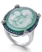 Green Agate, Sapphire (1/2 Ct. T.w.) & Diamond Accent Mother & Child Cameo Ring In Sterling Silver
