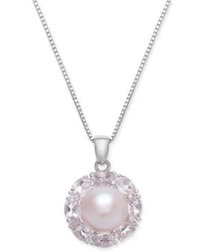 Pink Cultured Freshwater Pearl (10mm) & Morganite (2 Ct. T.w.) Pendant Necklace In Sterling Silver