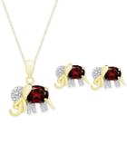 Rhodolite Garnet (3-1/3 Ct. T.w.) And Diamond Accent Elephant Pendant Necklace And Stud Earrings Set In 18k Gold-plated Sterling Silver