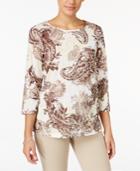 Alfred Dunner Petite Twilight Point Embellished Paisley Top