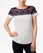 Maison Jules Striped Lace-trim Top, Only At Macy's