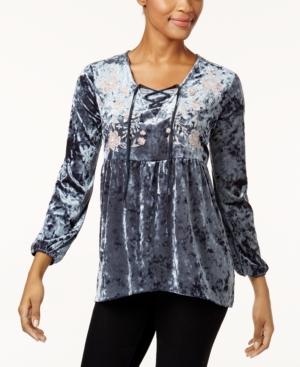 Style & Co Crushed Velvet Peasant Top, Created For Macy's