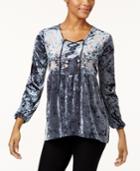 Style & Co Crushed Velvet Peasant Top, Created For Macy's