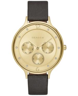 Skagen Women's Chronograph Anita Black Leather Strap Watch 36mm Skw2393