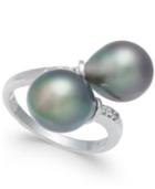 Cultured Tahitian Pearl (9mm) And Diamond Accent Bypass Ring In 14k White Gold