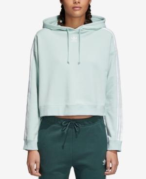 Adidas Originals Adicolor Cropped Cotton Three-stripe Hoodie