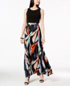 Vince Camuto Solid & Pleated Floral Chiffon Maxi Dress