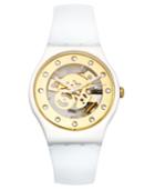 Swatch Watch, Unisex Swiss Sunray Glam White Silicone Strap 41mm Suoz148