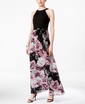 Sl Fashions Bow-back Printed Halter Maxi Dress
