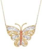 Tricolor Butterfly Filigree 17 Pendant Necklace In 10k Gold