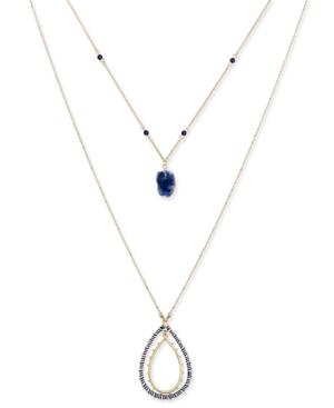 Inc International Concepts Gold-tone Two-layer Navy Stone And Teardrop Pendant Necklace, Only At Macy's