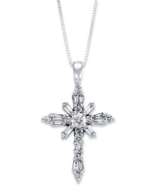 Diamond Necklace, 14k White Gold Diamond Baguette Cross Pendant (1/2 Ct. T.w.)