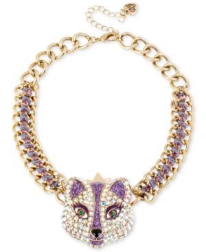 Betsey Johnson Gold-tone Purple Crystal Fox Frontal Necklace