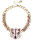 Betsey Johnson Gold-tone Purple Crystal Fox Frontal Necklace