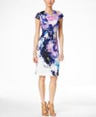Vince Camuto Cap-sleeve Floral-print Sheath Dress