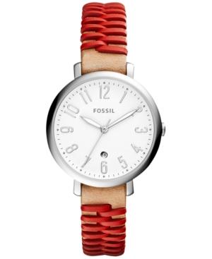 Fossil Women's Jacqueline Red And Brown Leather Strap Watch 36mm Es4204