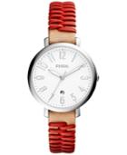 Fossil Women's Jacqueline Red And Brown Leather Strap Watch 36mm Es4204