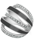 Guess Silver-tone Jet And Pave Multi-row Statement Ring