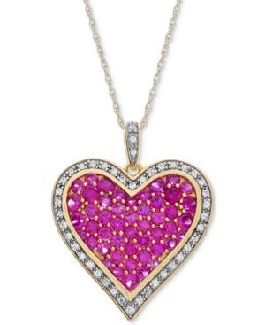 Lab-created Ruby (2-1/5 Ct. T.w.) & White Sapphire (1/5 Ct. T.w.) Pave Heart Pendant Necklace In Sterling Silver & 14k Gold