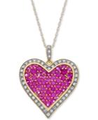 Lab-created Ruby (2-1/5 Ct. T.w.) & White Sapphire (1/5 Ct. T.w.) Pave Heart Pendant Necklace In Sterling Silver & 14k Gold
