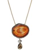 Paul & Pitu Naturally 14k Gold-plated Sliced Agate And Smoky Quartz Necklace