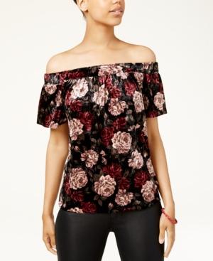 Bcx Juniors' Printed Velvet Off-the-shoulder Top
