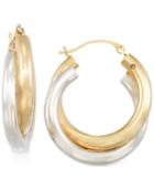 Signature Gold Two-tone Double Hoop Earrings In 14k Gold