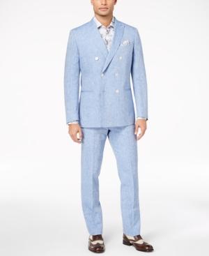 Tallia Orange Men's Modern-fit Blue Chambray Double-breasted Suit