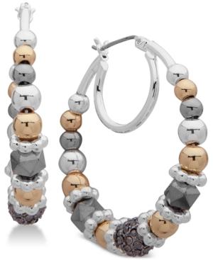 Nine West Tri-tone Beaded Double Hoop Earrings