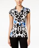 Alfani Petite Printed Cap-sleeve Polo Shirt, Only At Macy's