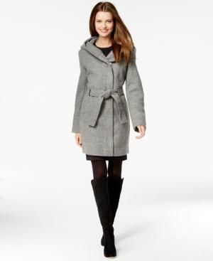 Calvin Klein Hooded Asymmetrical Herringbone Coat