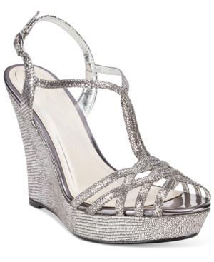 Caparros Bristol T-strap Wedge Evening Sandals Women's Shoes