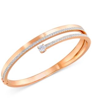 Swarovski Rose Gold-tone Crystal And Pave Hinged Bangle Bracelet